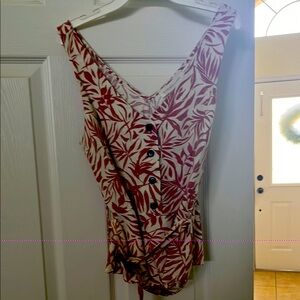 Floral Red Sleeveless Top rayon/ linen blend